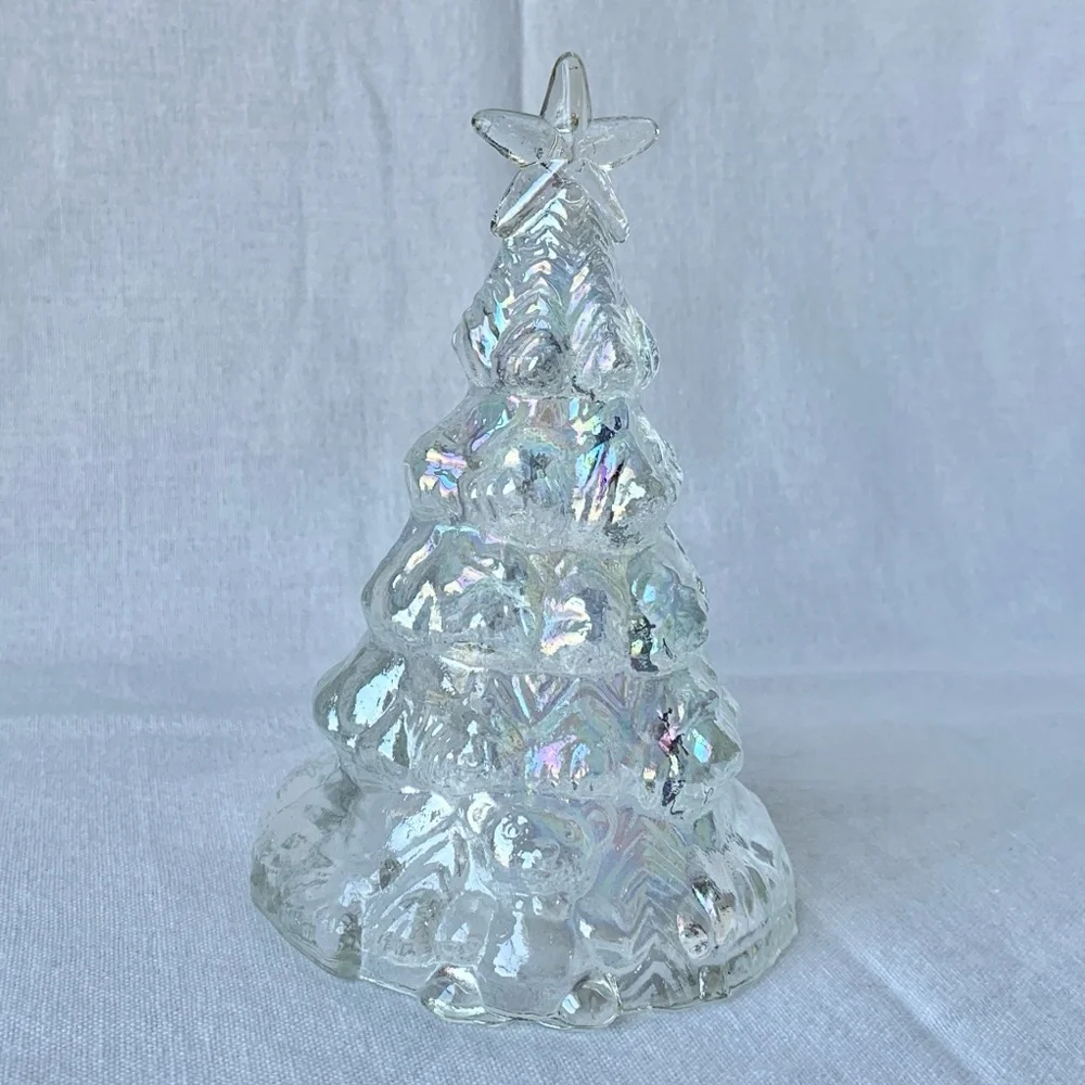Carnival Iridescent Clear Glass Hollow Christmas Tree with Teddy Bear & Star